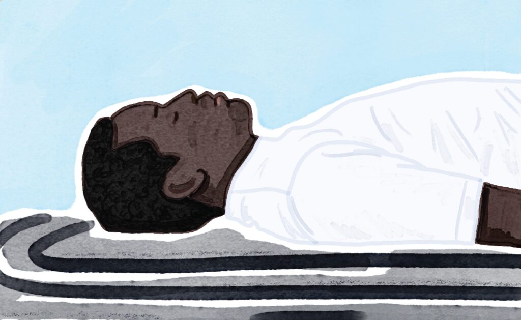 Illustration of dark skinned man lying down