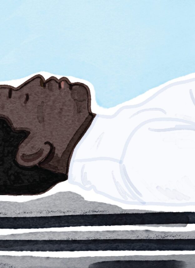 Illustration of dark skinned man lying down