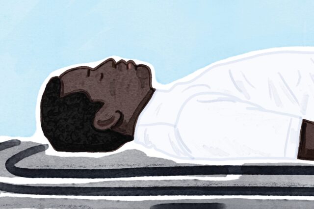 Illustration of dark skinned man lying down